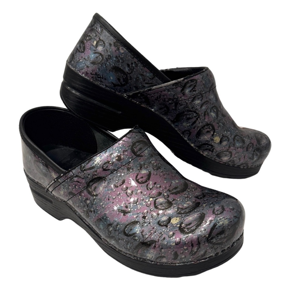Dansko Iridescent Grey Raindrop Slip On Clogs Shoes size 9.5 EUR 40